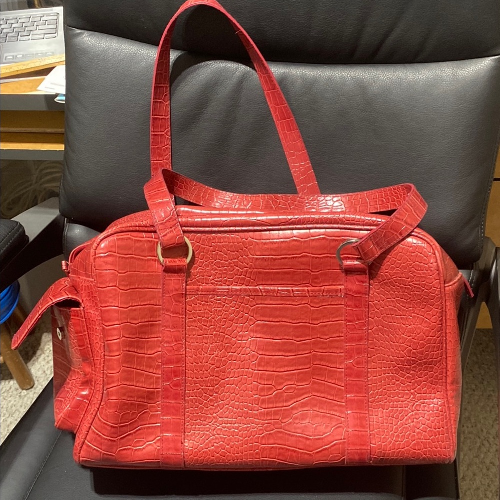Red Crocodile-Embossed Women's Bag